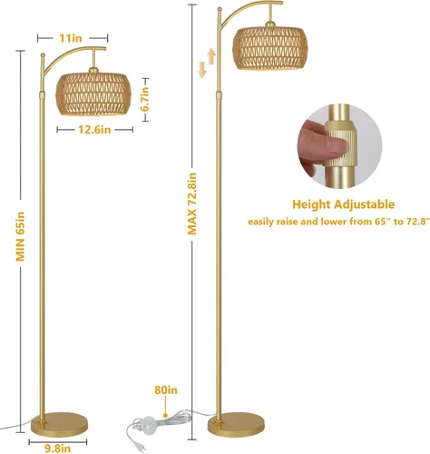 Miniatura 5 de eyassi Lámpara de pie de arco con 3 temperaturas de color, lámpara de pie LED dorada con control remoto y bombilla regulable continua, lámpara