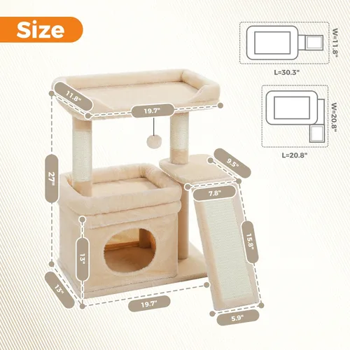 Miniatura 5 de PEQULTI Torre de árbol para gatos pequeños para gatos adultos grandes con percha superior ancha, condominio privado para gatos y poste rascador