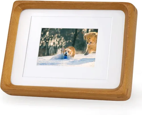 Marcos de fotos de madera natural inspirados en el marco de fotos de mesa con paspartú blanco, pantalla vertical u horizontal (teca, 11 x 14