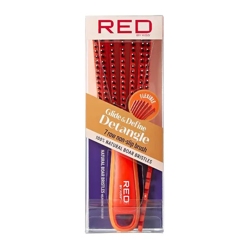 Red by Kiss Cepillo desenredante antideslizante Glide & Define con cerdas naturales de jabalí 10% para cabello natural