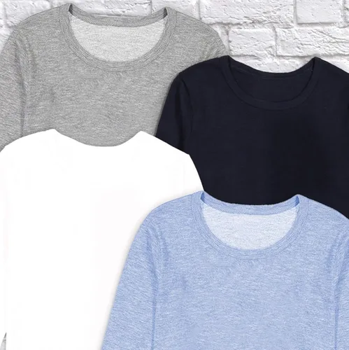 Miniatura 6 de Brix Camiseta de manga larga para niños pequeños, paquete de 4 camisetas de algodón sin etiquetas.