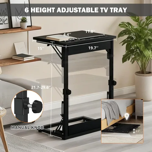 Miniatura 3 de Mesa plegable para TV, mesa de cena de TV, bandejas de TV de altura ajustable para comer en el sofá, mesa auxiliar en forma de C con ranuras
