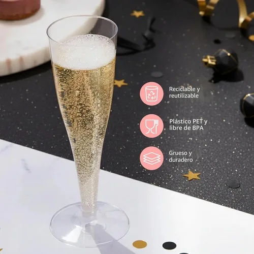 Miniatura 5 de Prestee Paquete de 100 copas de champán de plástico transparente – Copas de champán desechables duraderas de 4.5 onzas para fiestas, bodas, brindis