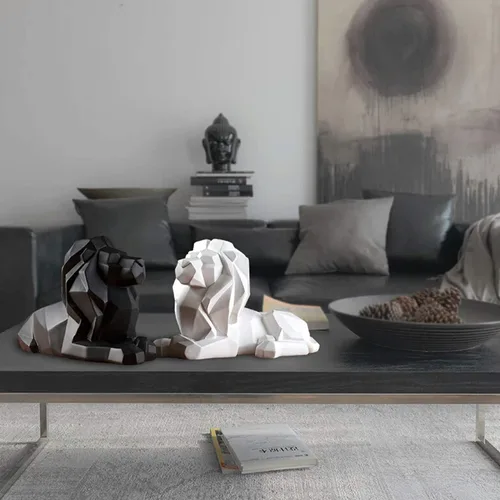 Miniatura 4 de FJWYSANGU Abstracto León Estatuas Mano Anhelada Animal Escultura De Resina Decoración Moderna Del Hogar Blanco León Blanco