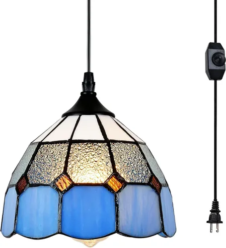 Miniatura 8 de Lámpara colgante Tiffany - Lámpara colgante regulable mini con enchufe, lámpara de techo estilo swag clásica perfecta para comedor, recámara