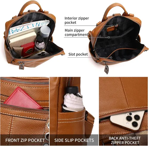 Miniatura 5 de Bolso mochila de cuero genuino para mujer 8179, naranja marrón, Classic