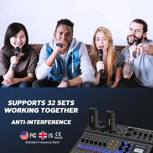 Miniatura 8 de HOTEC Micrófonos inalámbricos Dual UHF Sistema de micrófono de mano con control de eco/volumen, receptor recargable para karaoke, iglesia, boda