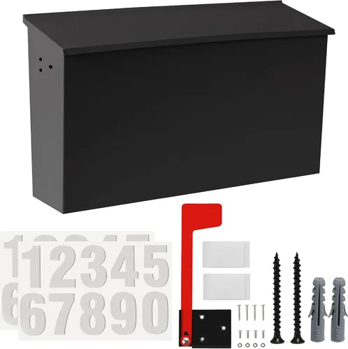 Miniatura 7 de TonGass Buzón de pared de 7.1 x 10.1 x 3.8 pulgadas para casa con bandera y calcomanías de números, buzones para montaje en pared exterior