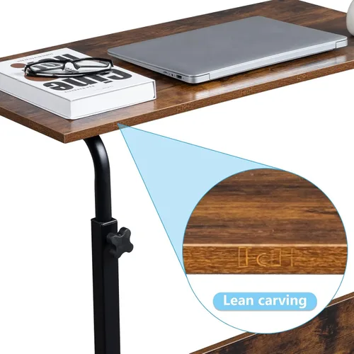 Miniatura 6 de HomVent Mesa de TV ajustable con ruedas, mesa lateral para aperitivos con ruedas, mesa portátil en forma de C, mesa de mesa móvil de madera