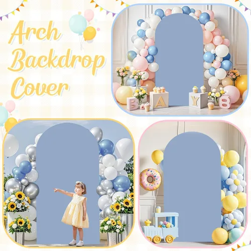 Miniatura 5 de Cubierta de Arco de Boda de 6.6 Pies Azul Polvoriento Spandex Cubiertas de Arco Elásticas Telón de Fondo Spandex Ajustadas Cubiertas de Soporte