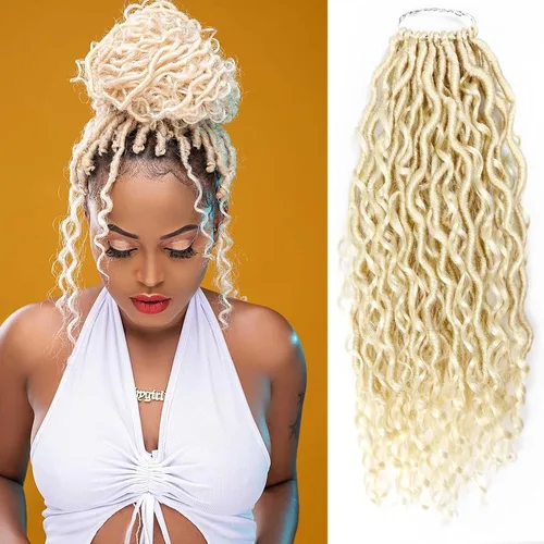 Miniatura 32 de Copper Goddess Faux Locs Cabello de Ganchillo con Puntas Rizadas, 7 Paquetes de 14 Pulgadas Boho Goddess Locs Cabello de Ganchillo, Cabello