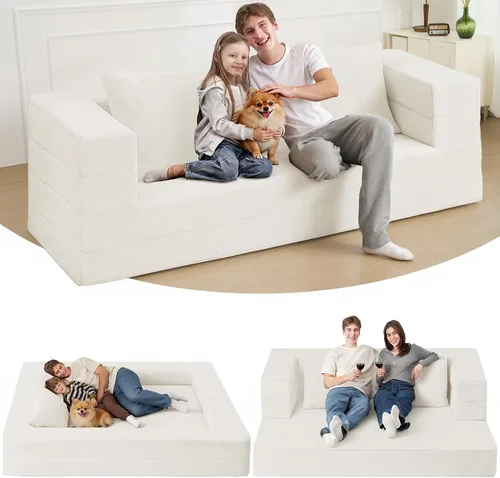 Cama humana gigante para perro, cama 3 en 1 para perro de tamaño humano con funda de piel sintética lavable, cama grande plegable humana para Blanco