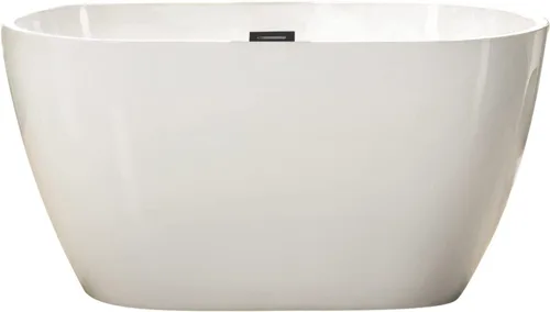 WOODBRIDGE Bañera de acrílico independiente de 48 pulgadas, bañera contemporánea, acrílico blanco (drenaje de cromo/desbordamiento), Cromado