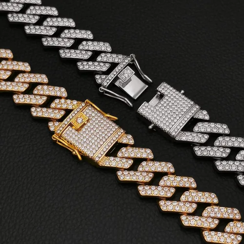 Miniatura 4 de Cadena de eslabones cubanos para hombre, cadena cubana de 0.78 pulgadas, aleación de zinc, AAA+, collar de diamantes de imitación, Zinc, cristal