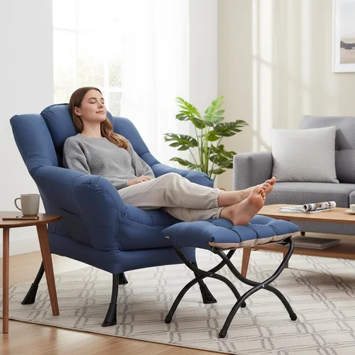 Miniatura 2 de Welnow - Silla perezosa con otomana, moderna silla de descanso con reposabrazos y bolsillo lateral, sillón de sofá tapizado de ocio, sillón de Azul