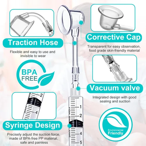 Miniatura 5 de Kit de corrección de pezones invertidos con dispositivo de succión de niplette, chupones de pezones para presión y crema orgánica, corrector
