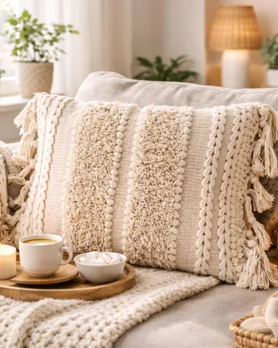 Miniatura 11 de Funda de almohada COZYDEKO estilo boho, de 18 x 18 pulgadas, almohadas decorativas marroquíes rústicas bohemias con acentos copetados, algodón