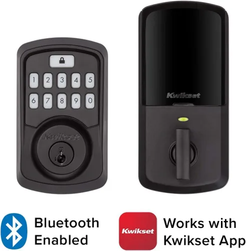 Miniatura 2 de Kwikset 99420-003 Aura - Cerradura de puerta con teclado programable Bluetooth con seguridad SmartKey, Negro Hierro Negro mate
