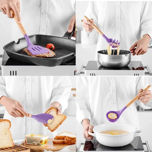 Miniatura 3 de Juego de utensilios de cocina de silicona, 12 piezas antiadherentes, resistentes al calor, sin BPA, herramientas de cocina, juego de herramientas