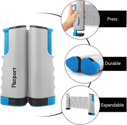 Miniatura 3 de FBSPORT Juego de paletas de ping-pong, juego de tenis de mesa portátil con red retráctil, raquetas, pelotas y bolsa de transporte para juegos de Gris
