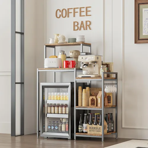 Miniatura 2 de COCOLUCKY - Mini soporte para refrigerador de 6 niveles con estante de almacenamiento. Diseño asimétrico 2 en 1: lado ancho para nevera + Marrón