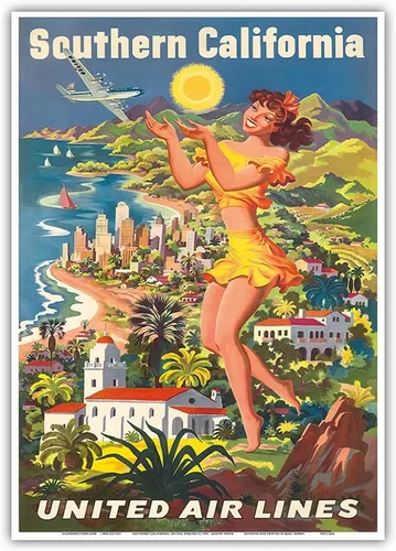 Miniatura 11 de Southern California - United Air Lines - Vintage Airline Travel Poster by Joseph Fehér c.1950 - Master Art Print (Unframed) 6in x 9in