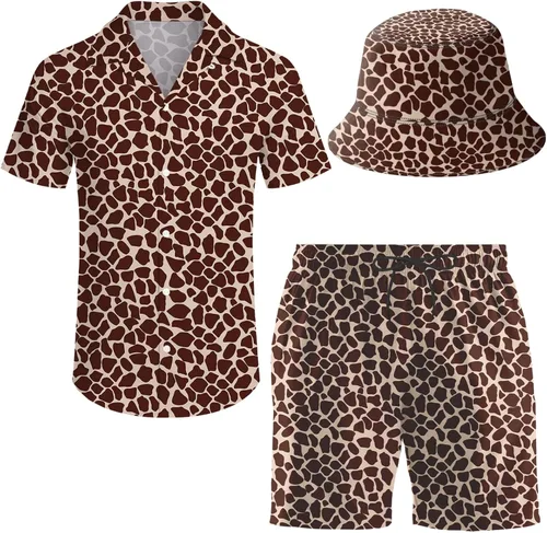 Miniatura 14 de Conjunto deportivo de 2 piezas para hombre, camisa hawaiana, pantalones cortos, camisa con botones y pantalones cortos con sombreros de pescador