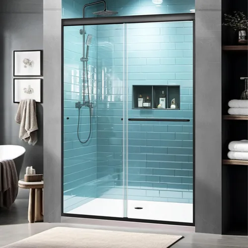 Miniatura 20 de GroGro 56-60" W x 71" H Mampara de ducha giratoria de vidrio semisin marco, vidrio templado transparente de 1/4" (6mm) SGCC, acabado cromo, Cromado