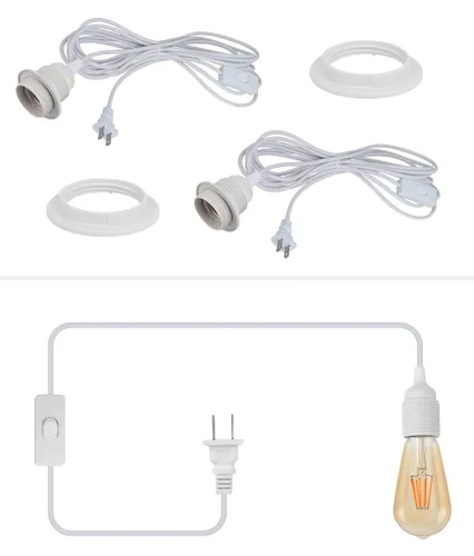Miniatura 8 de Paquete de 2 lámparas colgantes HUIBONA enchufables, cable de linterna colgante vintage de 15 pies, enchufe E26/E27, kit negro con interruptor