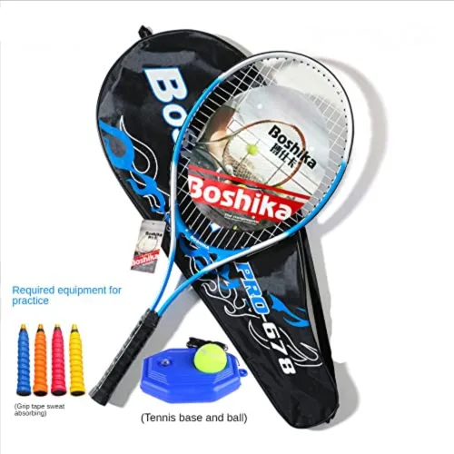 Raquetas de tenis para adultos, raquetas de tenis de 27 pulgadas, juego de raquetas de tenis para 1 jugador con pelota, agarres, base de tenis