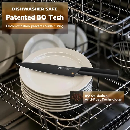 Miniatura 3 de OOU Juego de Cuchillos de Cocina con Bloque - 15 Piezas de Acero Inoxidable de Alto Carbono con Bloques de Afilado Integrados, Negro