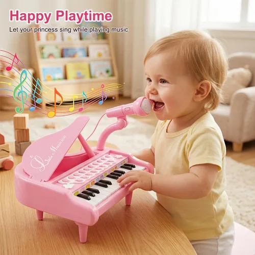 Miniatura 6 de Love&Mini Juguetes de piano rosa para niñas de 1 año o más, regalos de primer cumpleaños, piano para niños pequeños, instrumentos de juguete musical