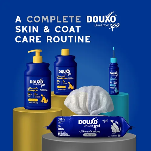 Miniatura 8 de DOUXO® Skin & Coat SPA - Toallitas Multiusos Ultra Seguras para Perros y Gatos, 100 Toallitas, Elimina Suavemente Manchas de Lágrimas y Saliva, Deja