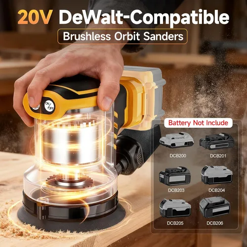 Miniatura 2 de Lijadora orbital aleatoria de 5 pulgadas, lijadora inalámbrica compatible con batería Dewalt de 20 V (sin batería), lijadora eléctrica sin