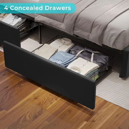 Miniatura 5 de Hasuit Marco de cama Full con 4 cajones de almacenamiento debajo, cama de plataforma tapizada tamaño Full con cabecera de cuero artificial, cama