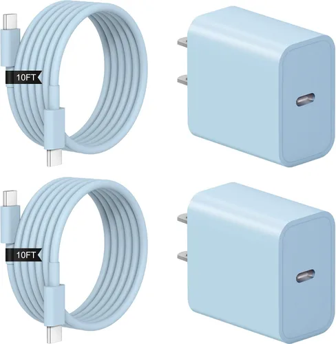 Miniatura 8 de Cargador de carga rápida para iPhone 17, 16, 15, paquete de 2+2 cargadores de pared USB C de 20 W con cable de carga rápida de 6 pies compatible