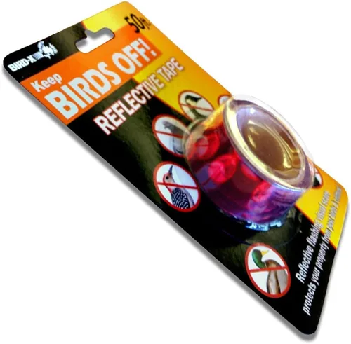 Miniatura 2 de Bird-X Cinta reflectante, cinta adhesiva intermitente para asustar pájaros, cinta roja iridiscente para ataque multisensorial, fácil de instalar, 1