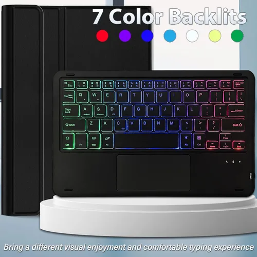Miniatura 6 de Funda con teclado retroiluminado con panel táctil para Samsung Galaxy Tab A7 10.4 versión 2020, teclado inalámbrico retroiluminado arcoíris de 3