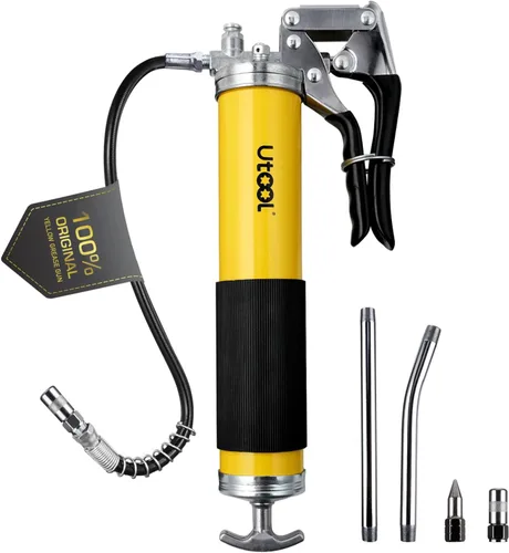 UTOOL Pistola de engrase, 8000 PSI Juego de pistola de engrase resistente con carga de 14 onzas, manguera flexible de resorte de 18 pulgadas, 2