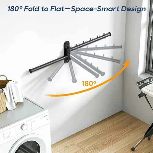 Miniatura 2 de Estante de secado de pared, 2 niveles con brazo oscilante, colgador de ropa plegable que ahorra espacio con 10 clips para lavandería, organizador