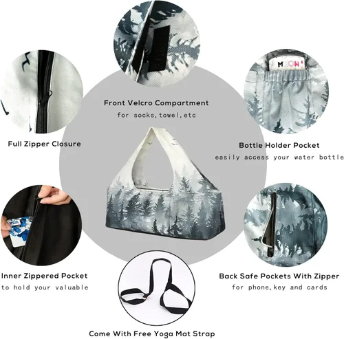 Miniatura 3 de Bolsa para esterilla de yoga – Bolsa de yoga grande con correa para esterilla de yoga, cremallera y bolsillos, bolsas de yoga y transportadores que