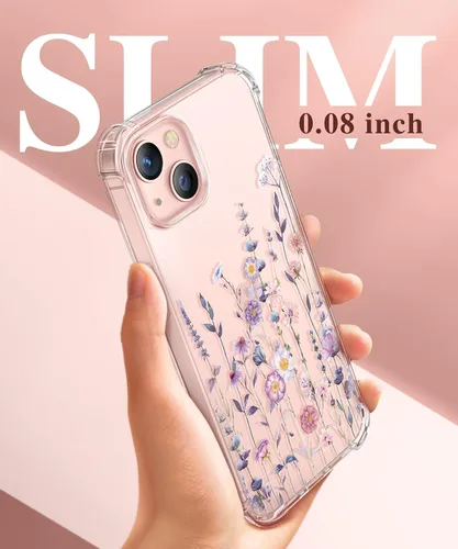 Miniatura 6 de GVIEWIN Funda para iPhone 13 floral, con protector de pantalla y protector de lente de cámara, [no se pone amarillenta] suave a prueba de golpes