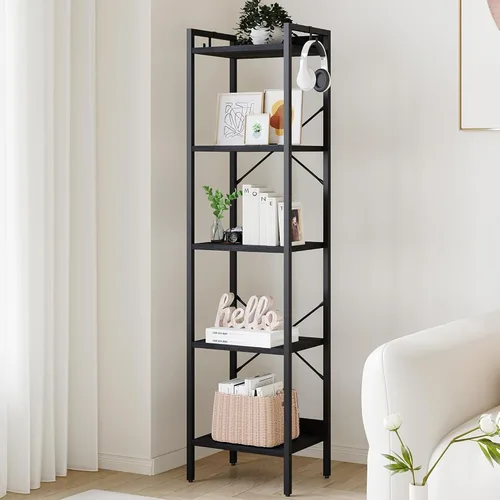 Miniatura 10 de Hzuaneri Estantería para libros, estantería industrial con 2 ganchos, organizador de almacenamiento para oficina en casa, sala de estar, dormitorio