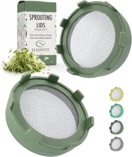 Miniatura 9 de Elementi - Tapas para germinar para tarros de boca ancha (juego de 2), kit de tarro de germinación para brotes orgánicos, kit de cultivo de brotes
