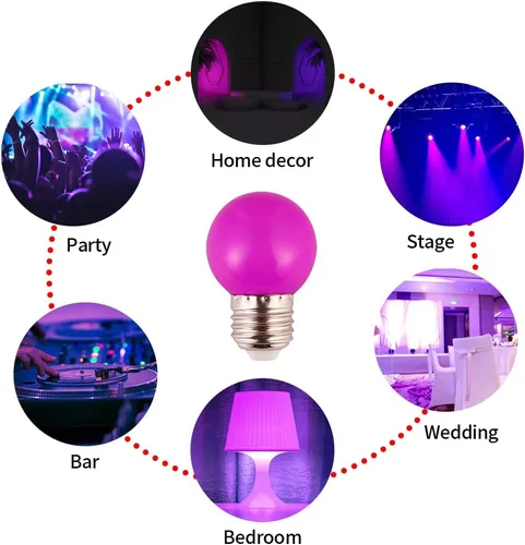 Miniatura 7 de Bombillas LED de color púrpura oscuro rosado 1 vatio de bajo lúmen, luz nocturna de 10 vatios equivalente, base media E26/E27, iluminación