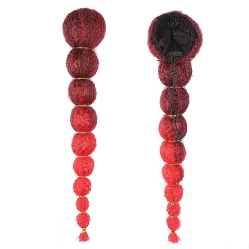Miniatura 7 de Extensión de cola de caballo afro rizada con burbuja para mujeres negras de 18 pulgadas de largo, cola de caballo con cordón natural negro, clip