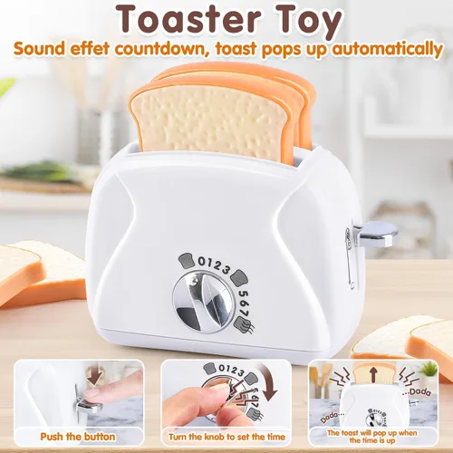 Miniatura 5 de Juguetes de electrodomésticos de cocina de simulación, accesorios de juego de cocina para niños, juegos de juguetes de simulación con cafetera