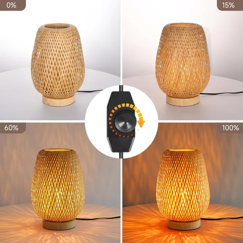 Miniatura 3 de Lámpara de mesa de ratán bohemia, regulable y pequeña al lado de la lámpara, mesita de noche de madera de mimbre natural, estilo bohemio, de bambú