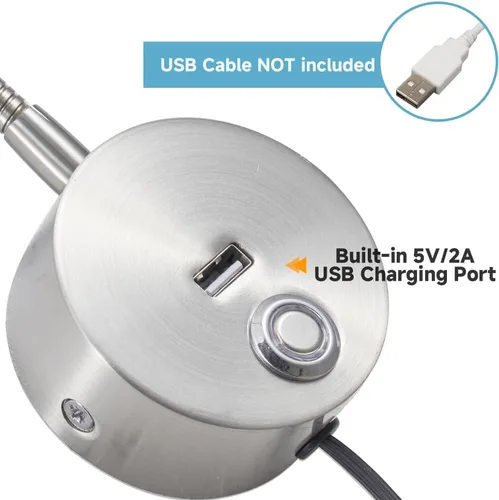 Miniatura 3 de Luz de lectura regulable montada en la pared con puerto de carga USB, luz de lectura LED enchufable, lámparas de pared con cuello de cisne flexible