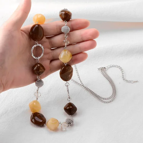 Miniatura 3 de BULINLIN Collar largo de cuentas para mujer, collar de cadena de suéter plateado con cuentas de resina de cristal, joyería de moda para niñas